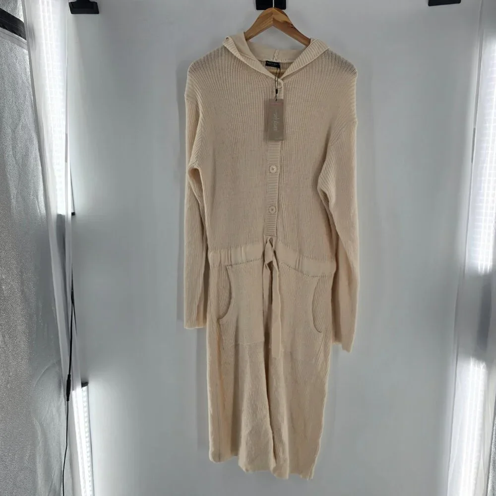 Nasty Gal Womens Recycled Knitted Ribbed Hooded Long Sleeve Rompee Sz Large Sand - Picture 5 of 12